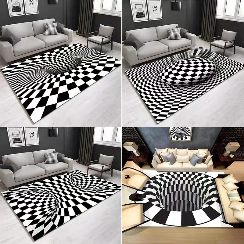 Click 3d Impresso Rugs Printed Nonslip Mat Decoration 3 d Black And White Big Round Carpet For Living Room