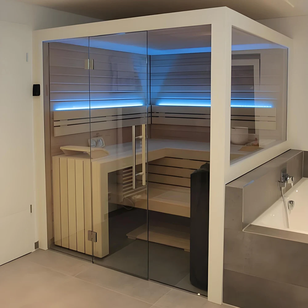Indoor 4 people traditional solid wood red cedar steam sauna room using electric furnace wholesale price