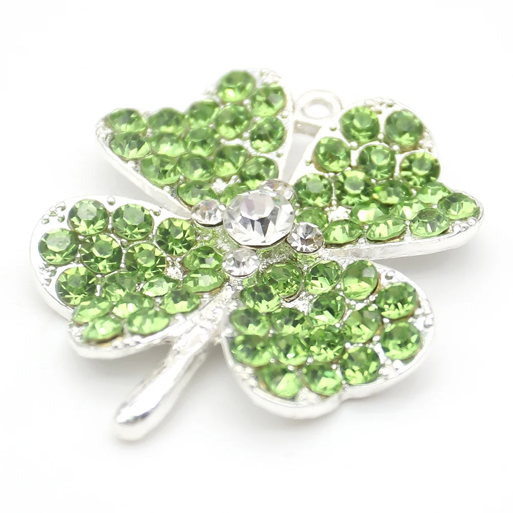 Green Crystal Four Leaf Clover Charm Pendants Rhinestone Lucky Pendant For Necklace