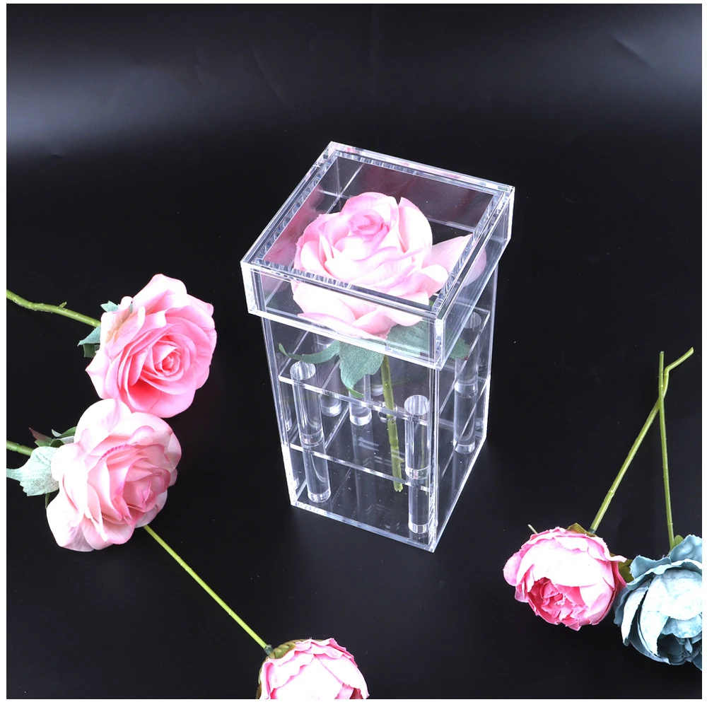 High Quality Waterproof Roses In Acrylic Box Gift Preserved Flower Acrylic Rose Box With Drawer Eternal Roses In Acrylic Box