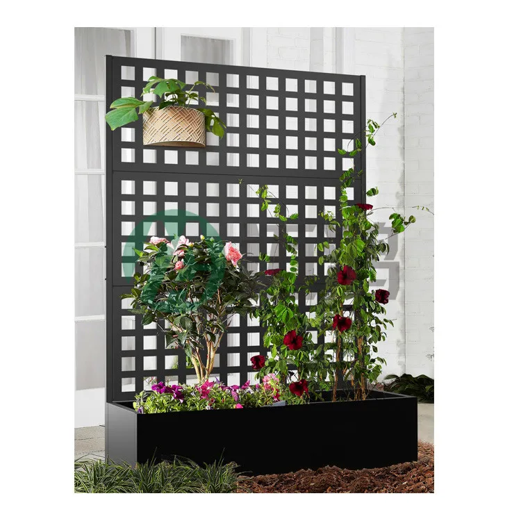 Laser Cut Outdoor Privacy Screen with Planter Box,Metal Privacy Panel, Raised Garden Bed