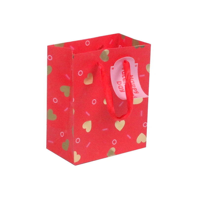 Wholesale Custom Logo Simple Love pattern Craft Kraft Cardboard Folding Shopping Paper Bags With Handle