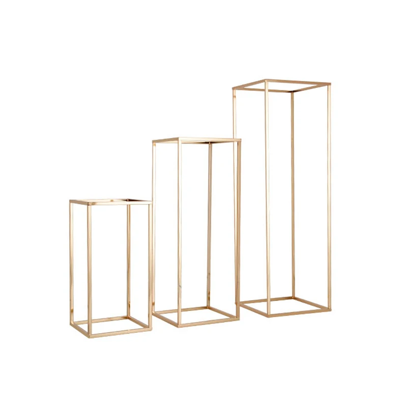 Металлическая напольная ваза для цветов, подставка для золотых колонн и цветов для свадебных украшений, Золотая ваза, металлическая квадратная стойка, держатель для цветов для вечеринки