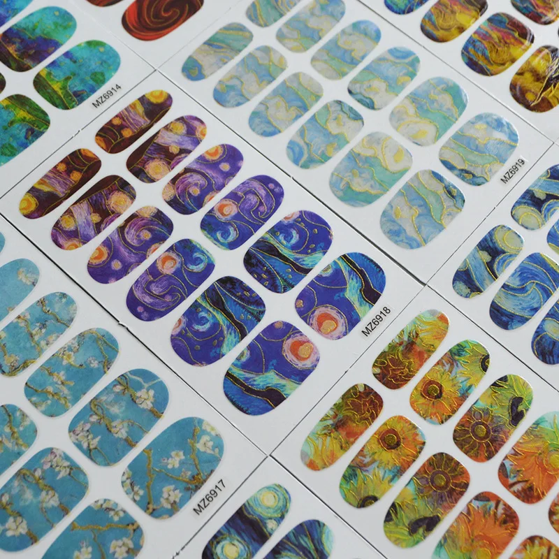 Wholesale Self Adhesive Nail Art Decals Full Cover Nail Wraps Van Gogh Starry Sky Painting Nail Art Stickers