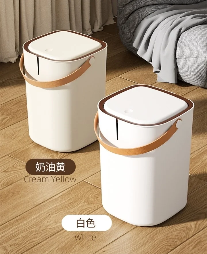 PP Plastic Handheld Trash Can with Protective Structure Pressing Type Outdoor Storage Waste Bins