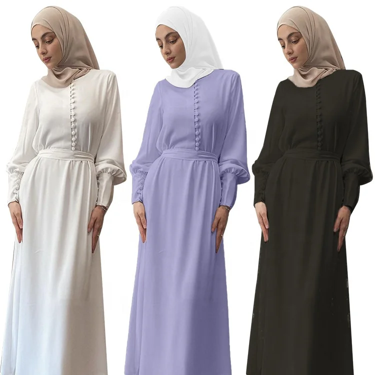 Wholesale Chiffon Abayas Women Abaya Dubai Islamic Clothing Elegant Long Sleeve Turkish Muslim Dress