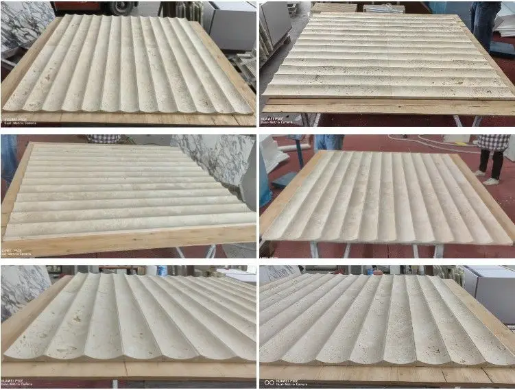 New design beige travertin wands curve Fluted marble tile stone concave flute Marble Sideboard fluted travertine tile