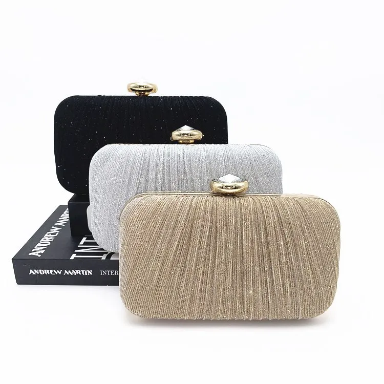 
Elegant Shining Pleated Hardcase Box Clutch Diamond Decoration Clasp Crossbody Shoulder Bag 