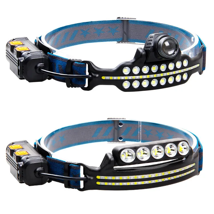 Intelligent induction strong light multi light source zoom Type-C port charging LED head mounted headlight