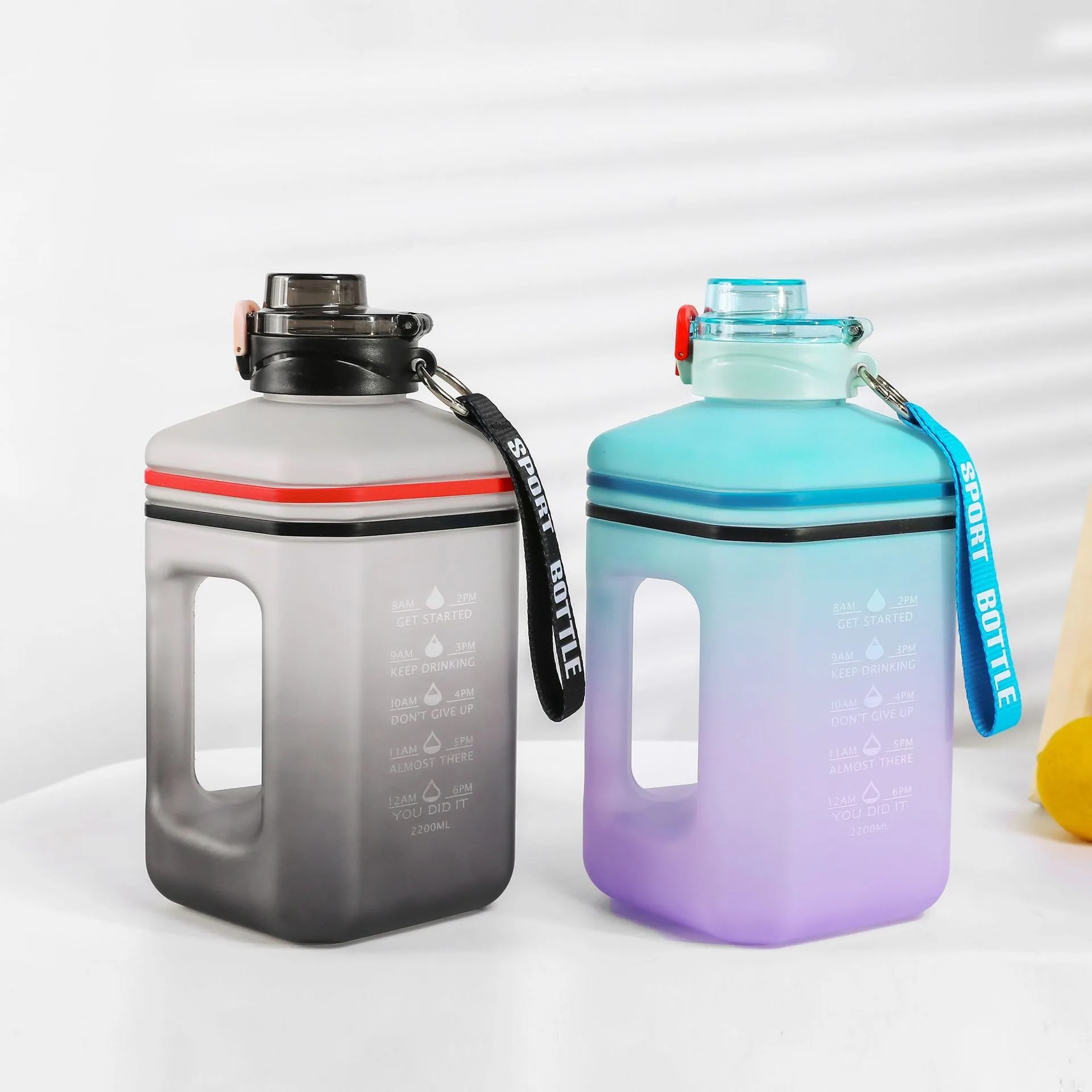 56/64oz Gallon plastic square Water Bottle Leakproof Sports Water Jug with Time Marker Drink Enough Water Throughout the Day