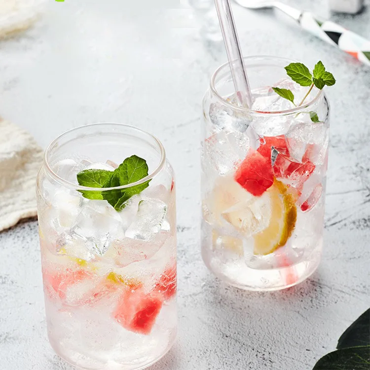 Stock Drinking Iced Coffee Soda Can Glasses Beer Glass Can Cups with Bamboo Lid and Glass Straws