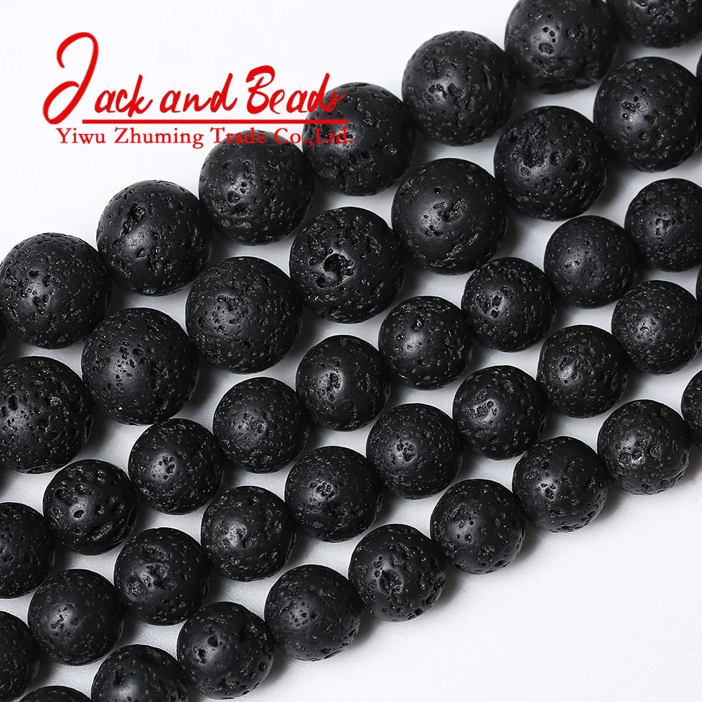 
Wholesale Natural Black Volcano Lava Rock Round Beads AAA Quality 15