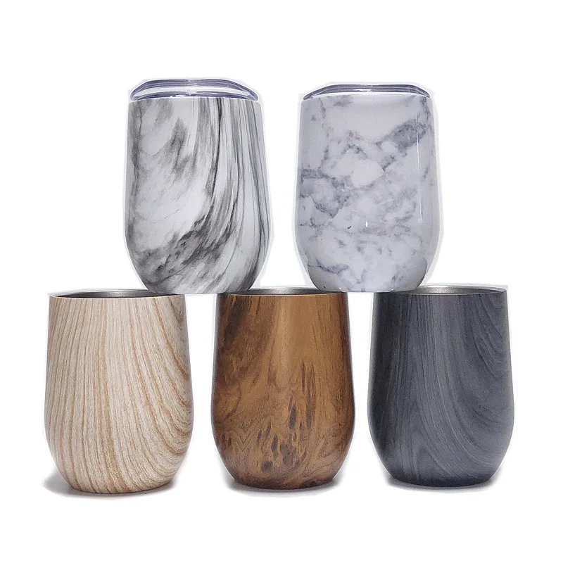 Custom Print Water Transfer Printing Double Walled Mug Vacuum Travel Insulated Coffee Tumbler Wooden Beer Cup with Lid