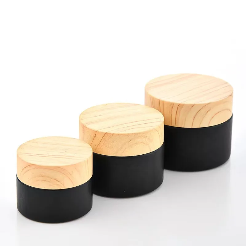 Wholesale Customized 5g 10g 15g 20g 30g 50g Small Black Cosmetic Cream Container Glass Jar with Bamboo Lid