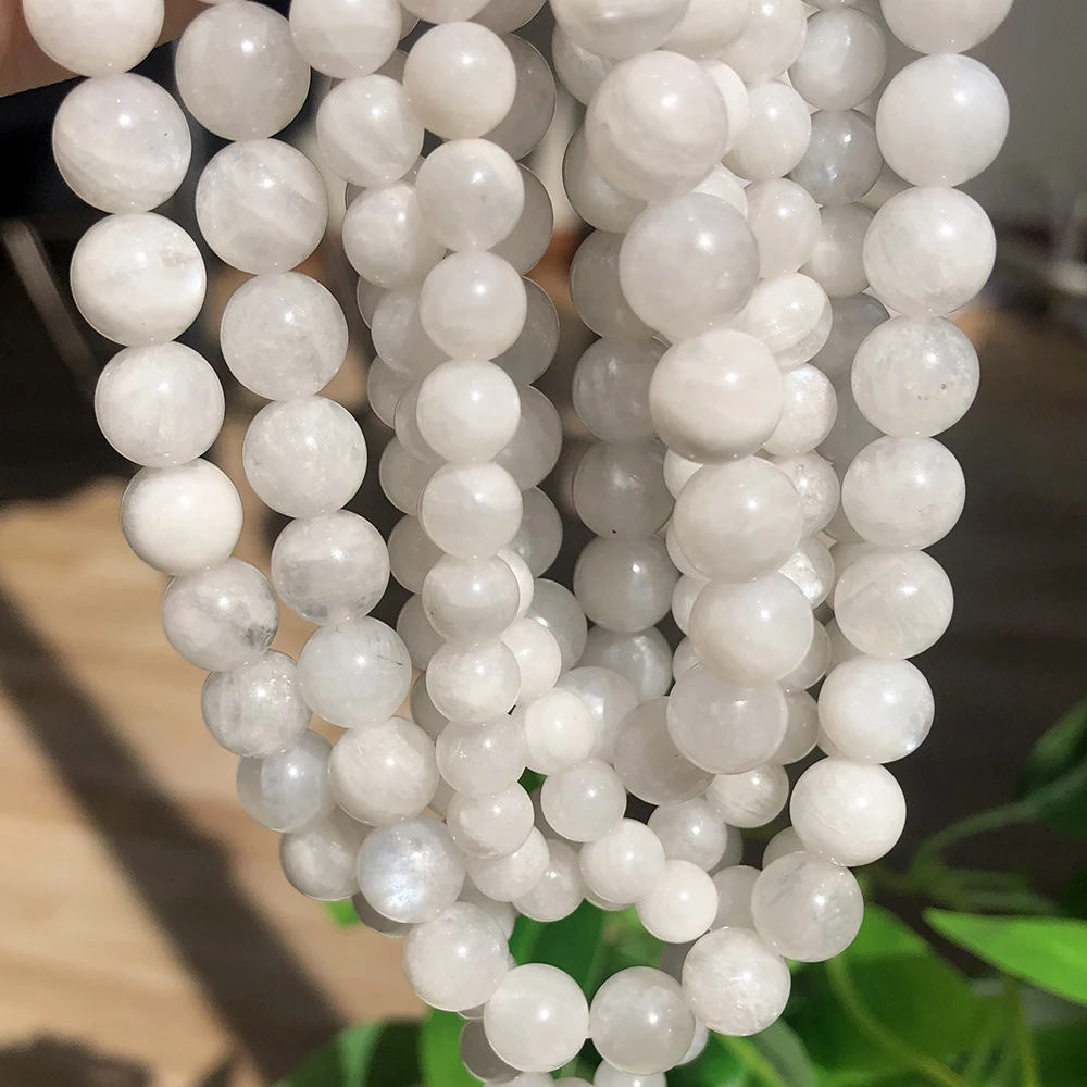 Natural 6/8/10mm A+ White Moonstone Round Beads Loose Stone Beads For Jewelry Making DIY