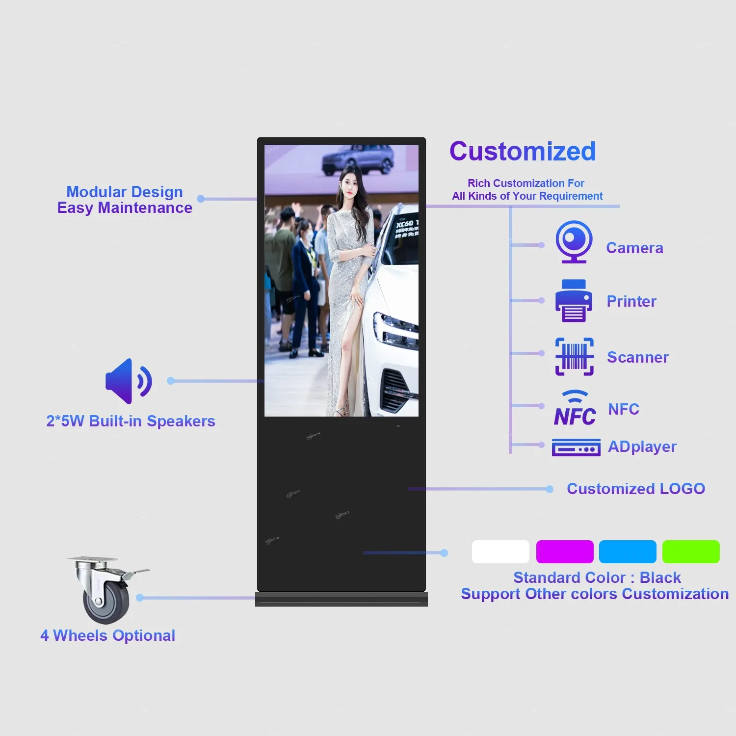 360SPB IFS43C 43-inch indoor floor standing digital signage advertising 700 nits for retail stores hospital