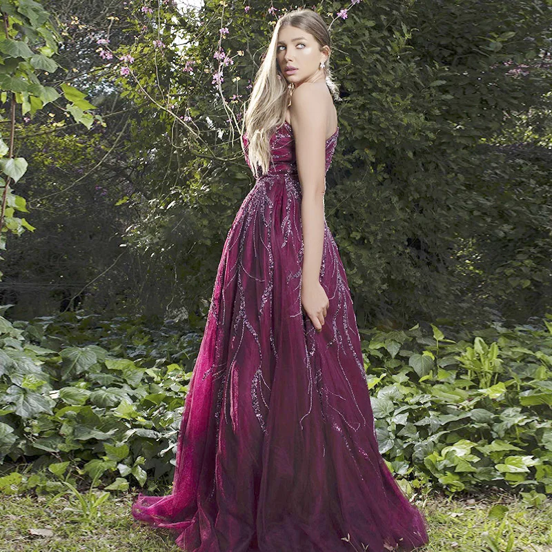 Lscz144-2 Luxury Dubai One Shoulder Fuchsia Evening Dresses For Women Wedding Elegant Arabic Long Sleeve Formal Gowns