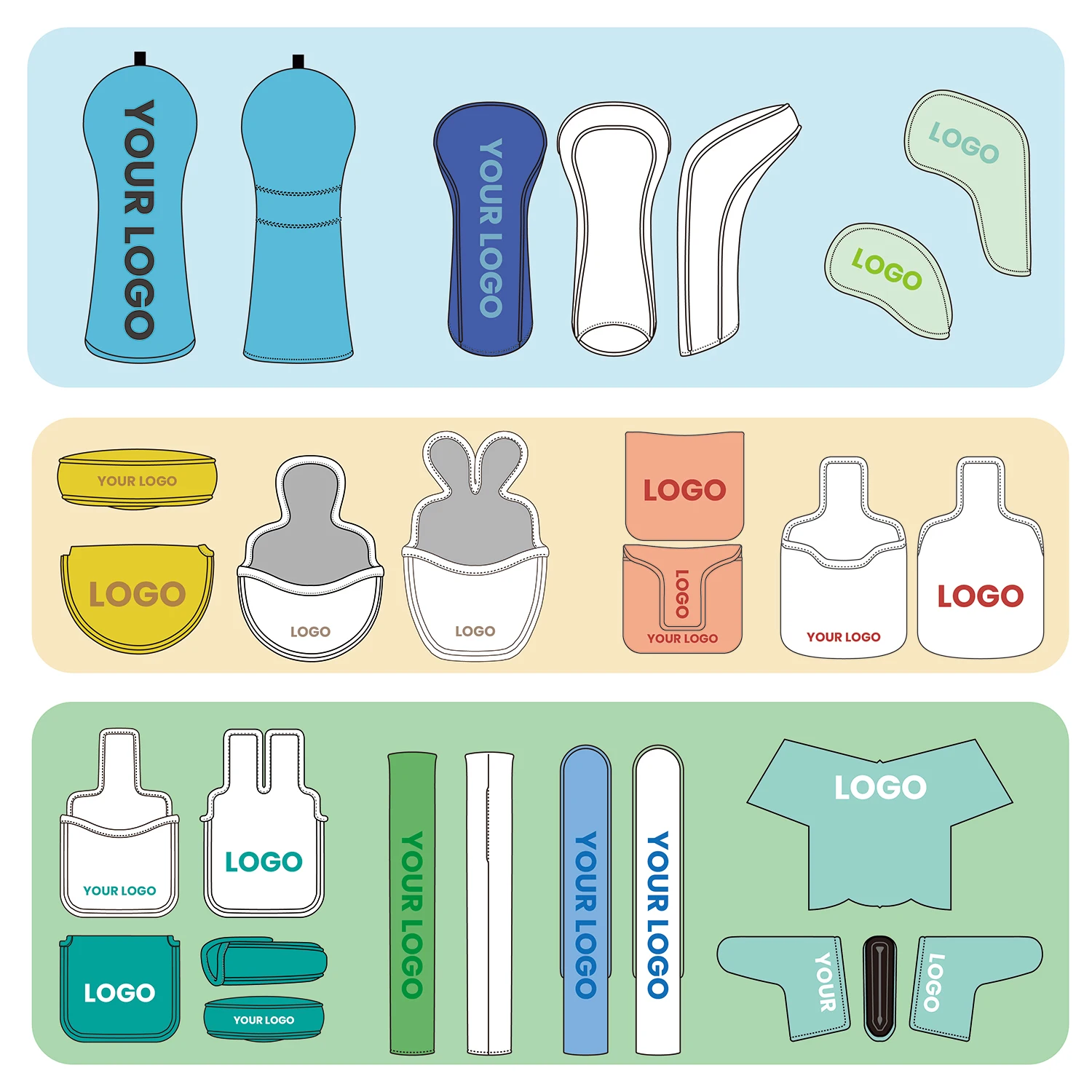 Wholesale Custom Logo Bulk Golf Head Covers Plain Golf Headcovers Club Embroidery PU Leather Driver Putter Golf Accessories