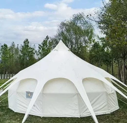 Oxford cloth breathable sunscreen large tent can be used for multiple people khaki color waterproof lotus yurt tent