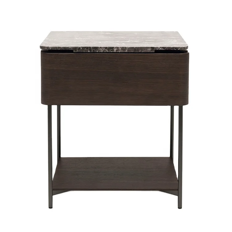 High Quality Hotel Project Smoked Wooden Nightstands Corner Cabinet Bedside Table  Modern Bedroom Furniture Sets