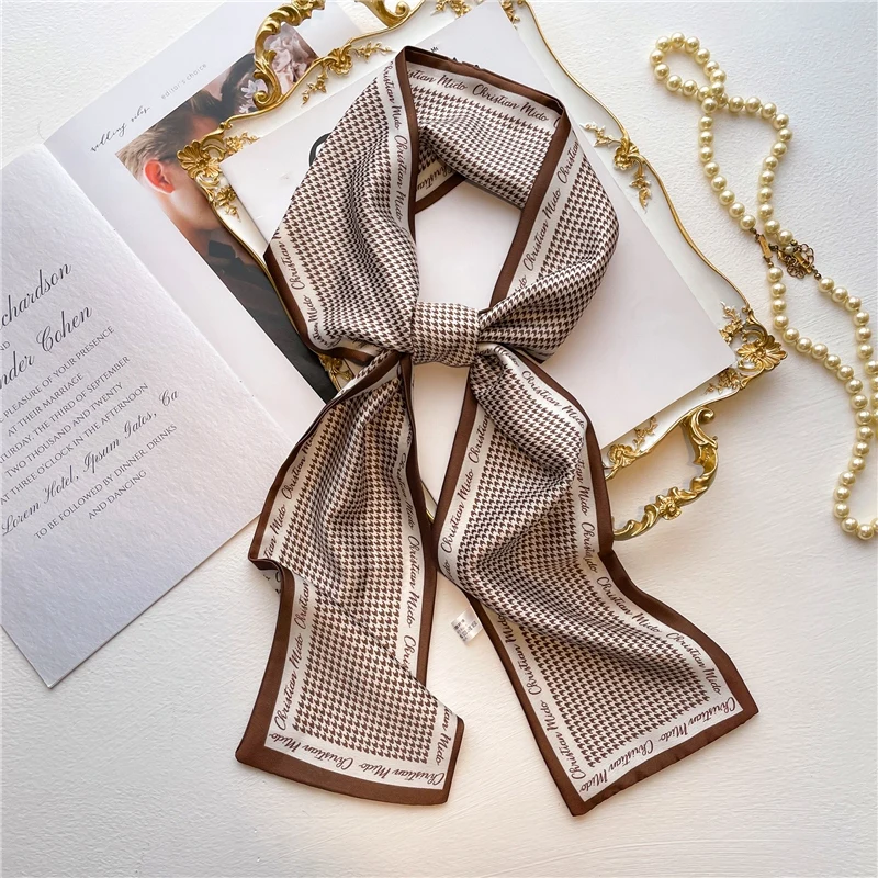 Spring Summer Satin Long Hair Tie Bag Wrist Scarf For Women Hair Accessory New Print Bag Ribbons Head Scarf Neckerchief