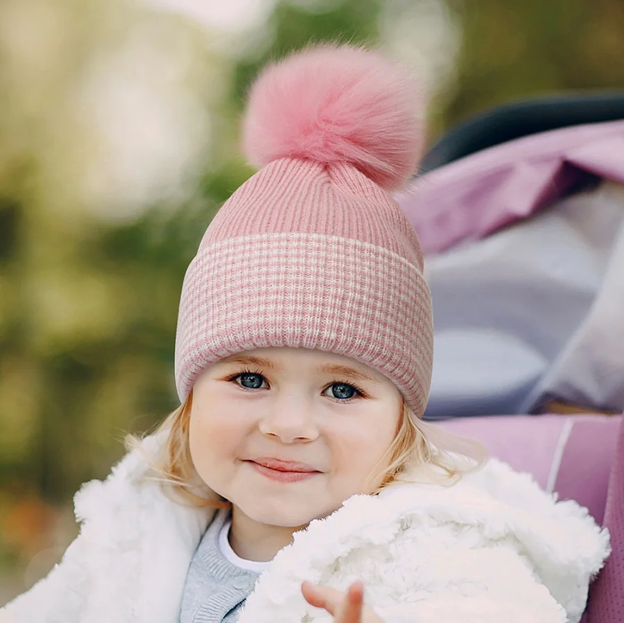 Comfortable baby winter warm pom beanie hat custom