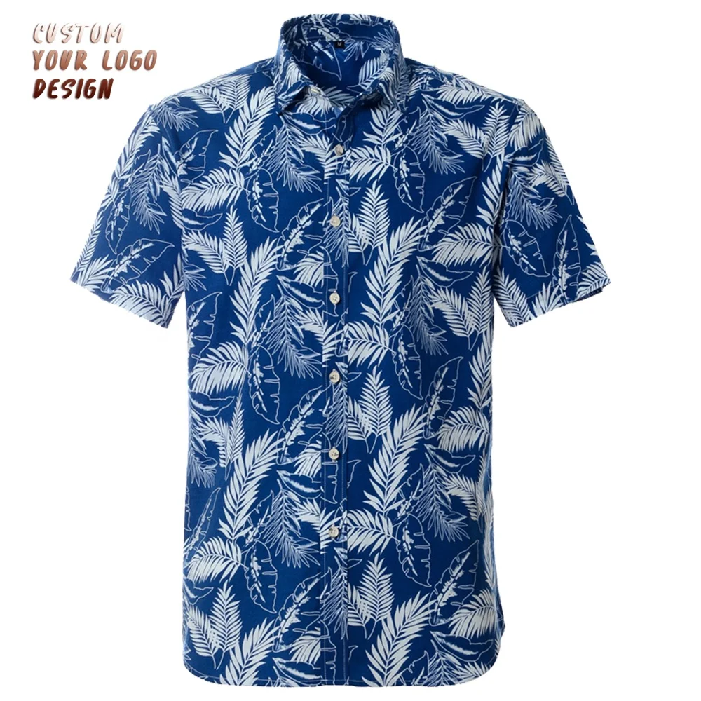 Full Printing Summer 4 Way Stretch Fabric Short Sleeve Men Button Down Beach Custom Logo Fish Bangkok Hawaiian Shirt