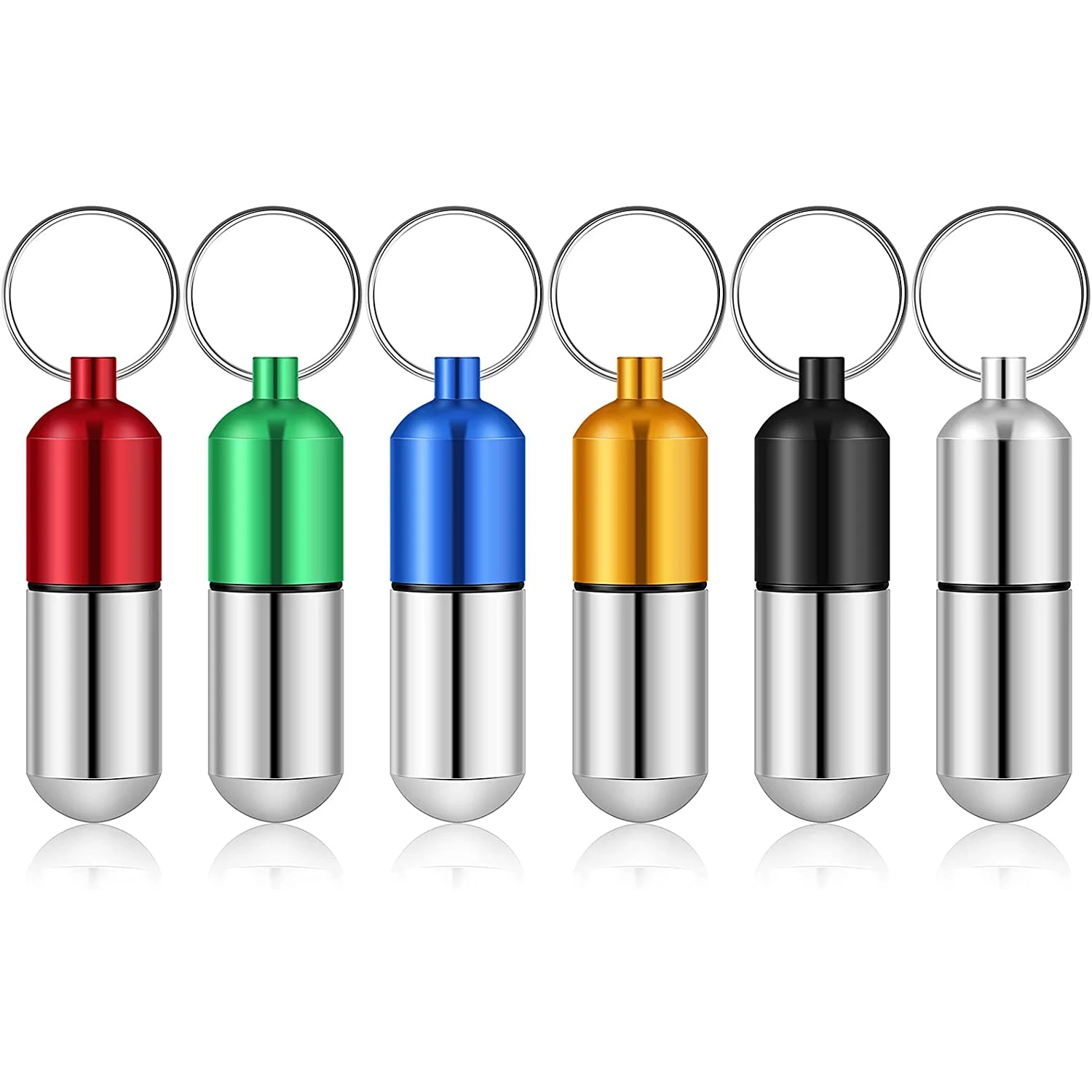 NBBLUESKY Customised Capsule Shape Keychain Aluminium Metal Pill Box Keyring Vial for Stashing Cash and Keys
