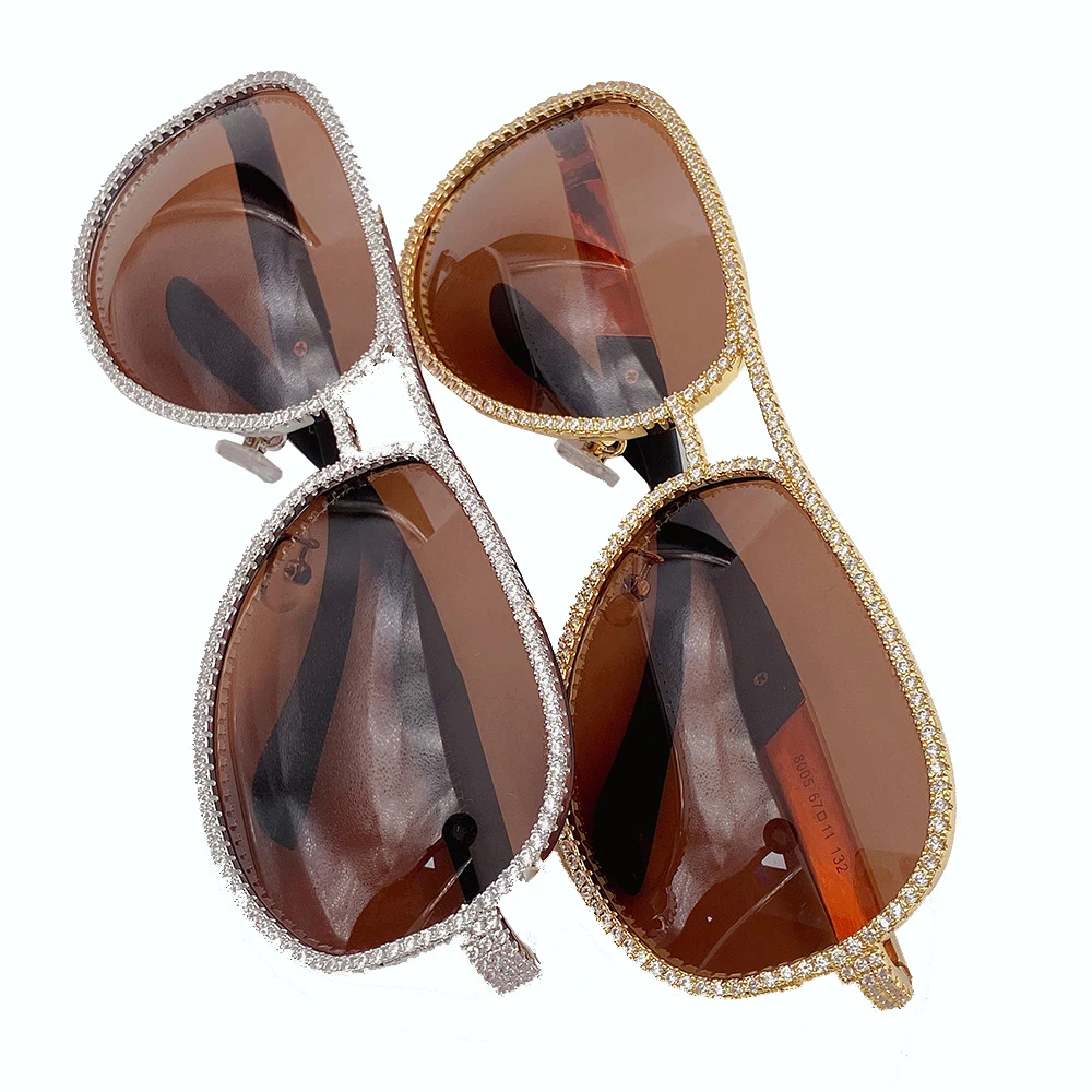 Gold silver glasses personalized wooden leg semi-circular frame copper inlaid zircon sunglasses for men and women