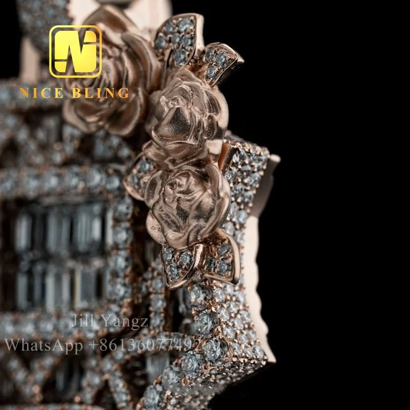 3d Design Rose Letter P Iced Out Custom Letter Pendant 925 Silver VVS Moissanite Diamond Number Name Initial Logo Pendant