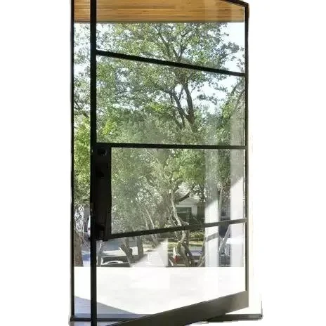 Aluminum 2.0mm dark grey black frame good view swing type double tempered glass pivot doors