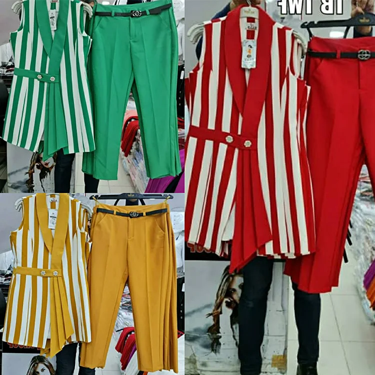 Новинка Осень 2021, турецкий костюм, Африканский большой полосатый повседневный комплект из двух предметов без рукавов, Женская офисная одежда