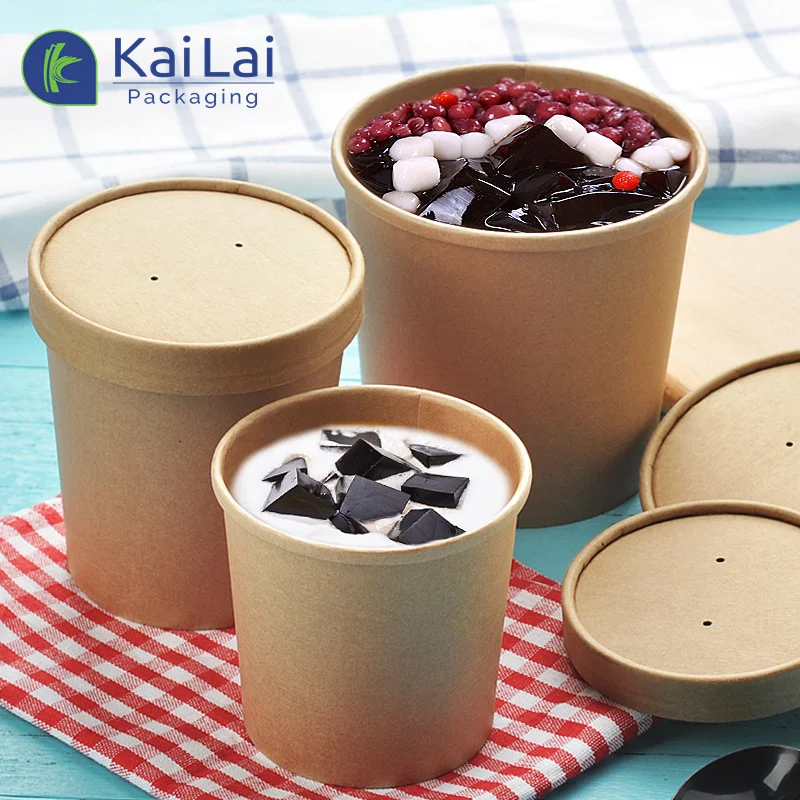 Factory direct recyclable food container biodegradable takeaway soup bowl disposable take away paper bowl with lid