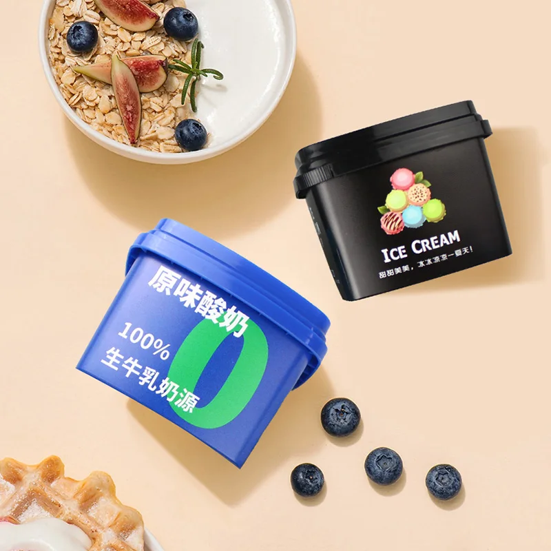 Plastic cups with lids and spoon In-mold Labeled 130ml ice cream cup Customized pp plastic yogurt cup fruit dessert yogurt