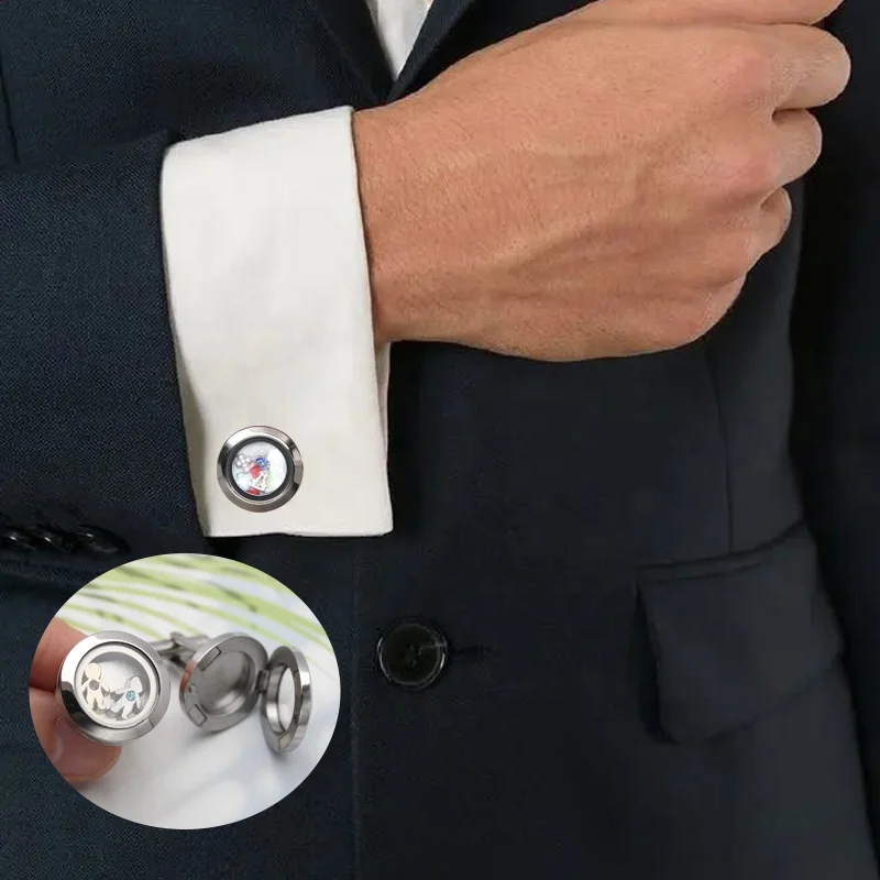 1pair 20mm Stainless Steel Magent Closure Cufflinks Glass Floating Locket Lliving Memory Put Floating Living Charms Birthstone
