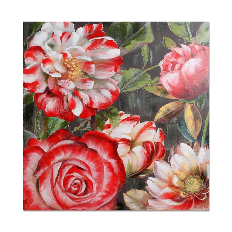 Customized Red Square Canvas  Home Flower Original Hand Painted Oil Painting