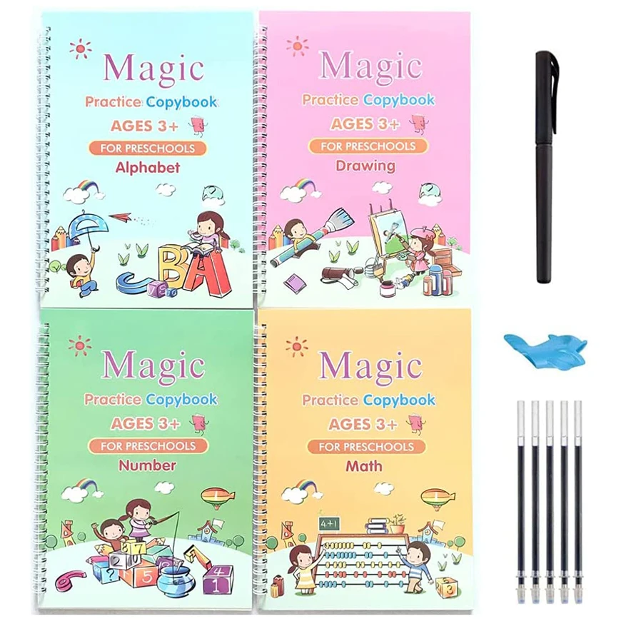 Preschool Calligraphy Practice Kids Reusable Groove Writing Copybook Thick Paper Sank Magic Practice Book With pen Reusable