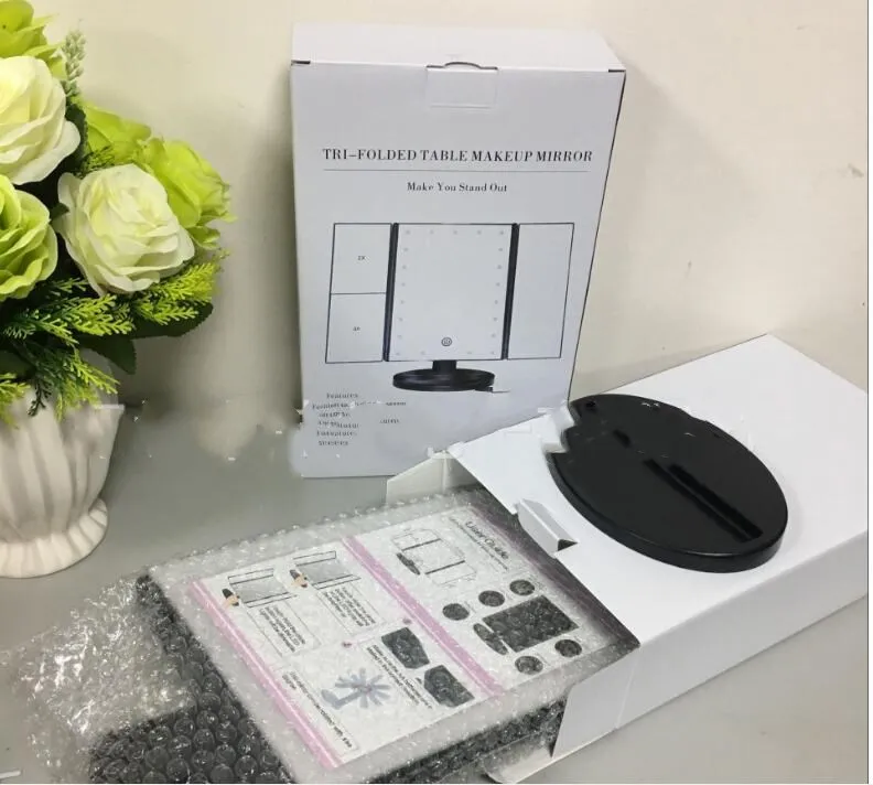 
LED Desk Mirror Foldable with 22 LED Light Touch Screen 1X/2X/3X Magnifying 3 Folding Vanity Compact Mirror 