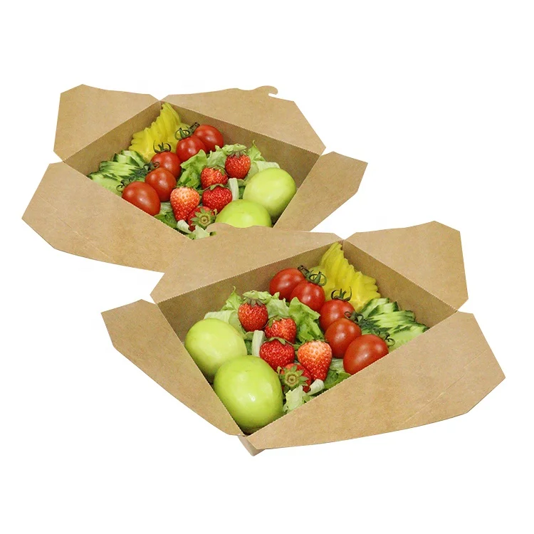Good quality Biodegradable paper folding lunch box rectangular kraft paper food container