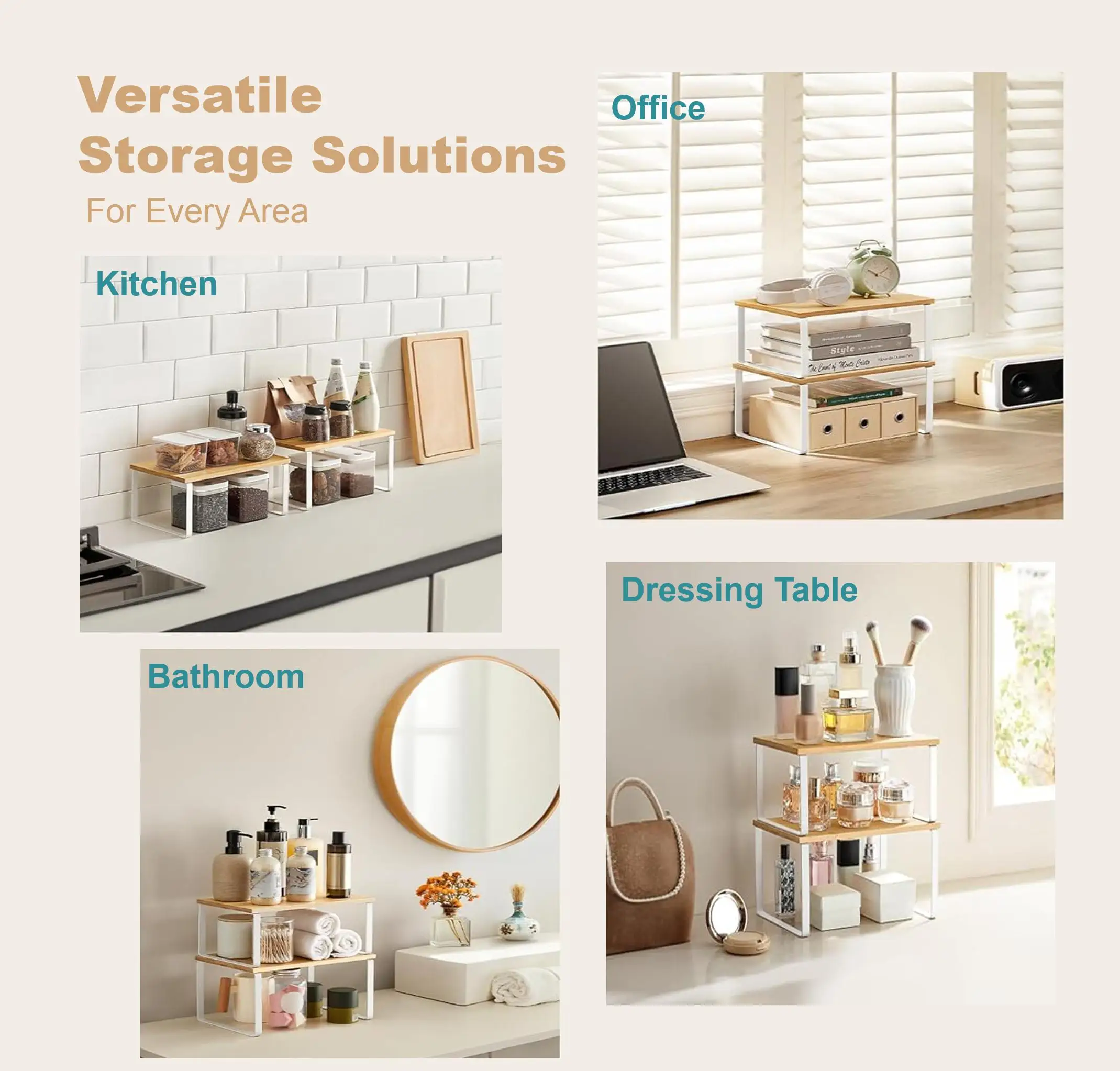 Space Saving Kitchen Cabinet Organizer Shelf Counter Organizer Stackable Shelves 2 Pack