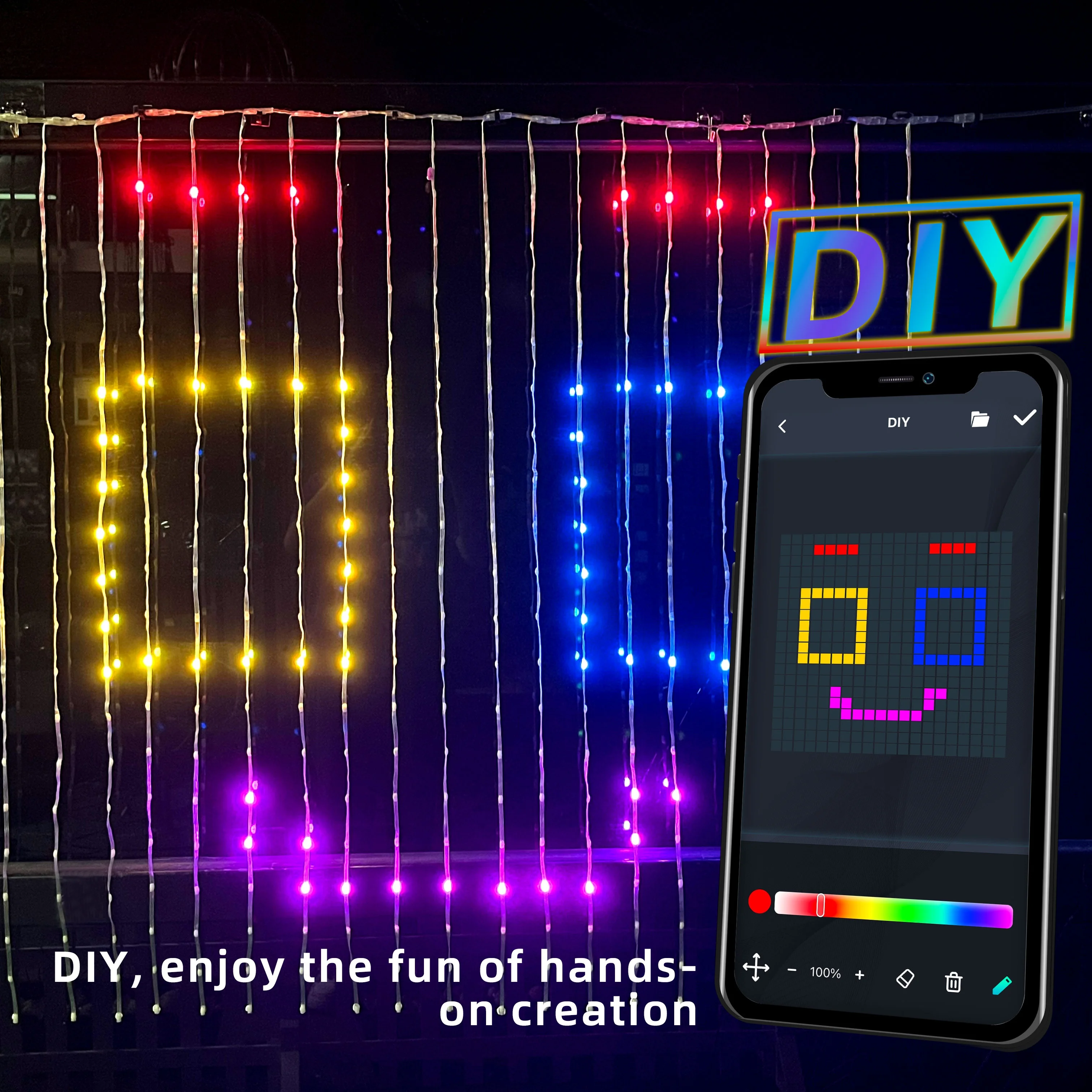 App Control Christmas Smart Rgb Pixel 1*1M 2*2M 400L Curtain Fairy String Lights Party Programmable Led Lamp Wedding Decorations