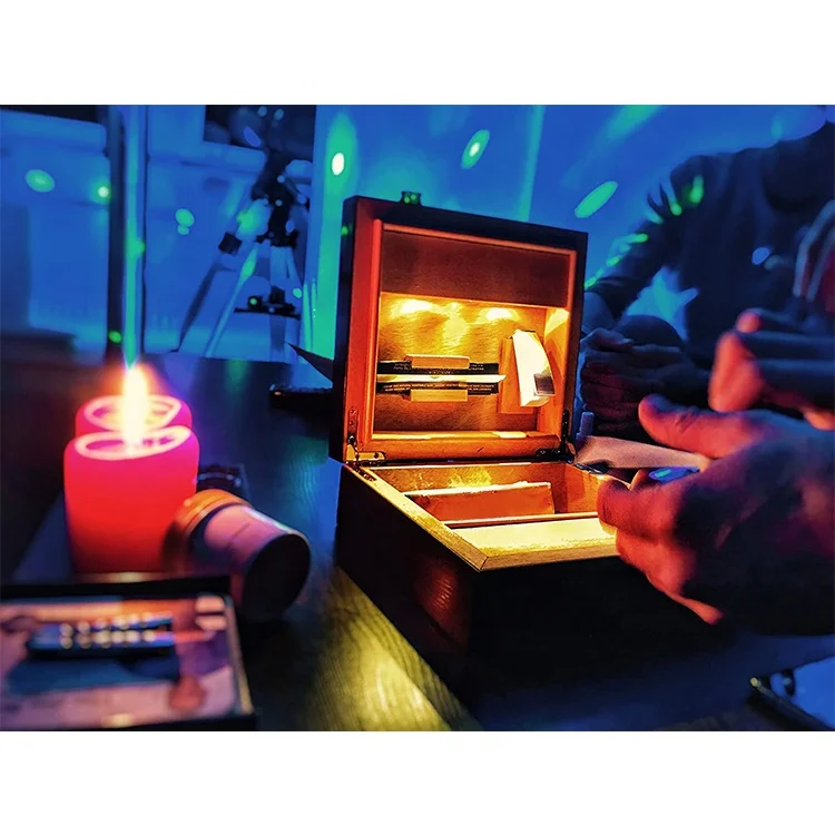 
ROCKGEAR Weed Smell Proof Wood Stash Peros LED Box Set with LED Light Rolling Tray Accessories for Gift 