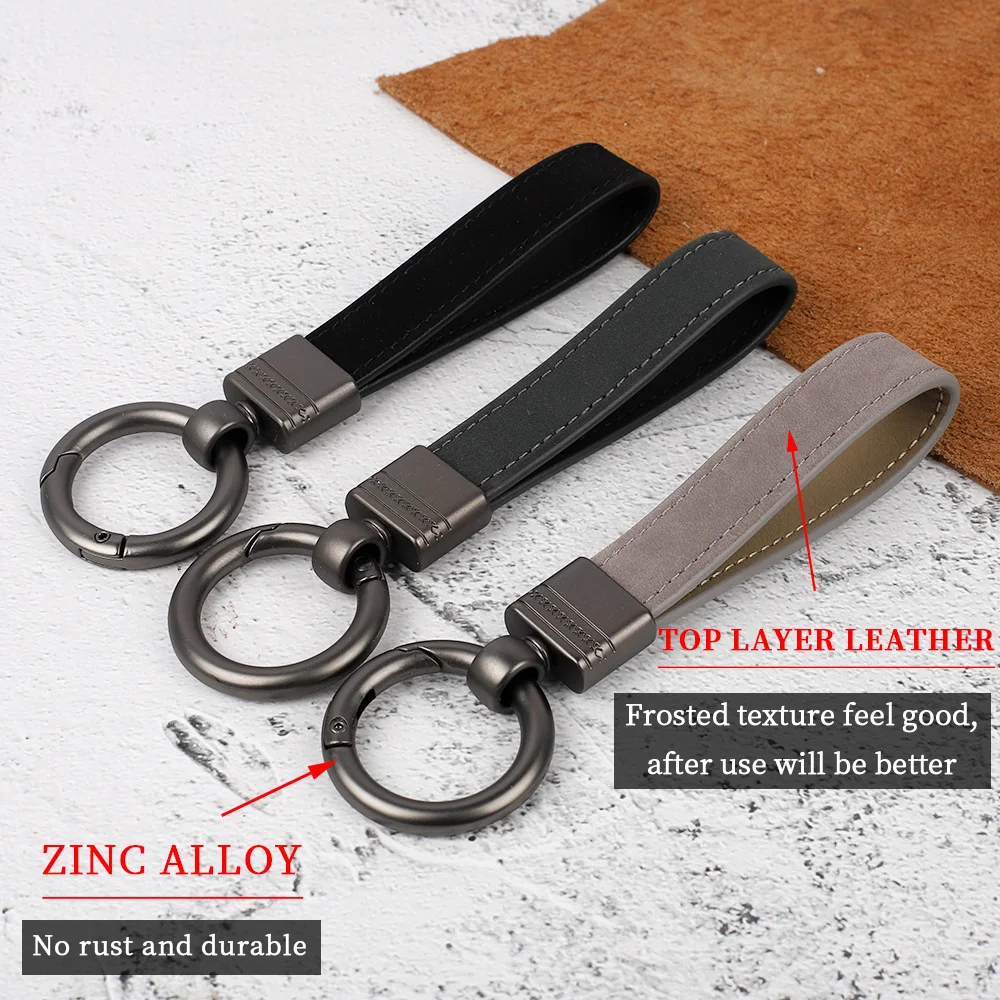 Wholesale Handmade Colorful Personalized Custom Logo Leather Genuine Leather Keychain with Silver Key Ring