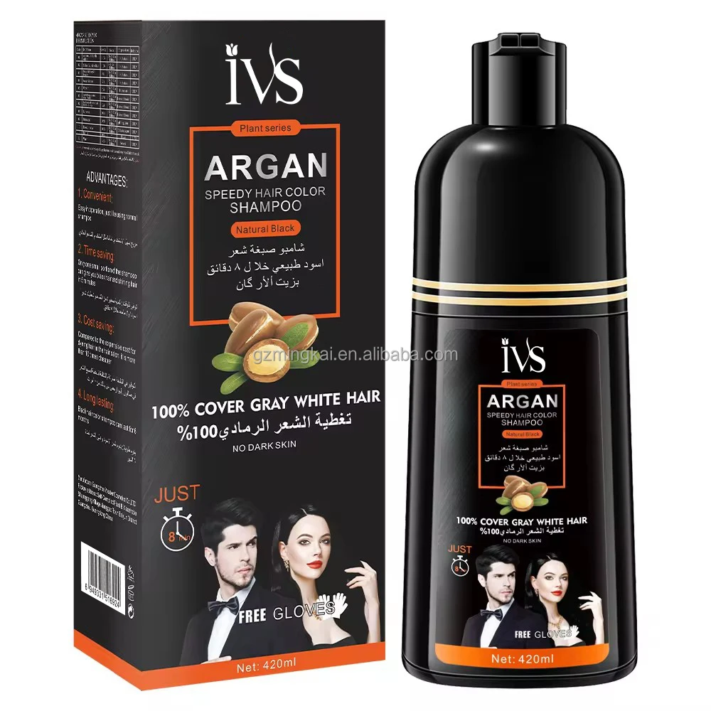 IVS Natural Organic Herbal Ammonia Free Hair Dye Shampoo Black Coloring Permanent 3 In 1 Tinte Cabello Color