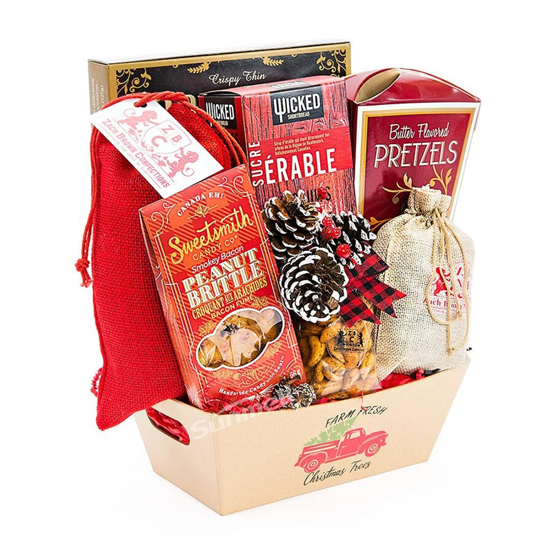 custom nestable cardboard paper market tray empty gift baskets for wine and pampering hamper container