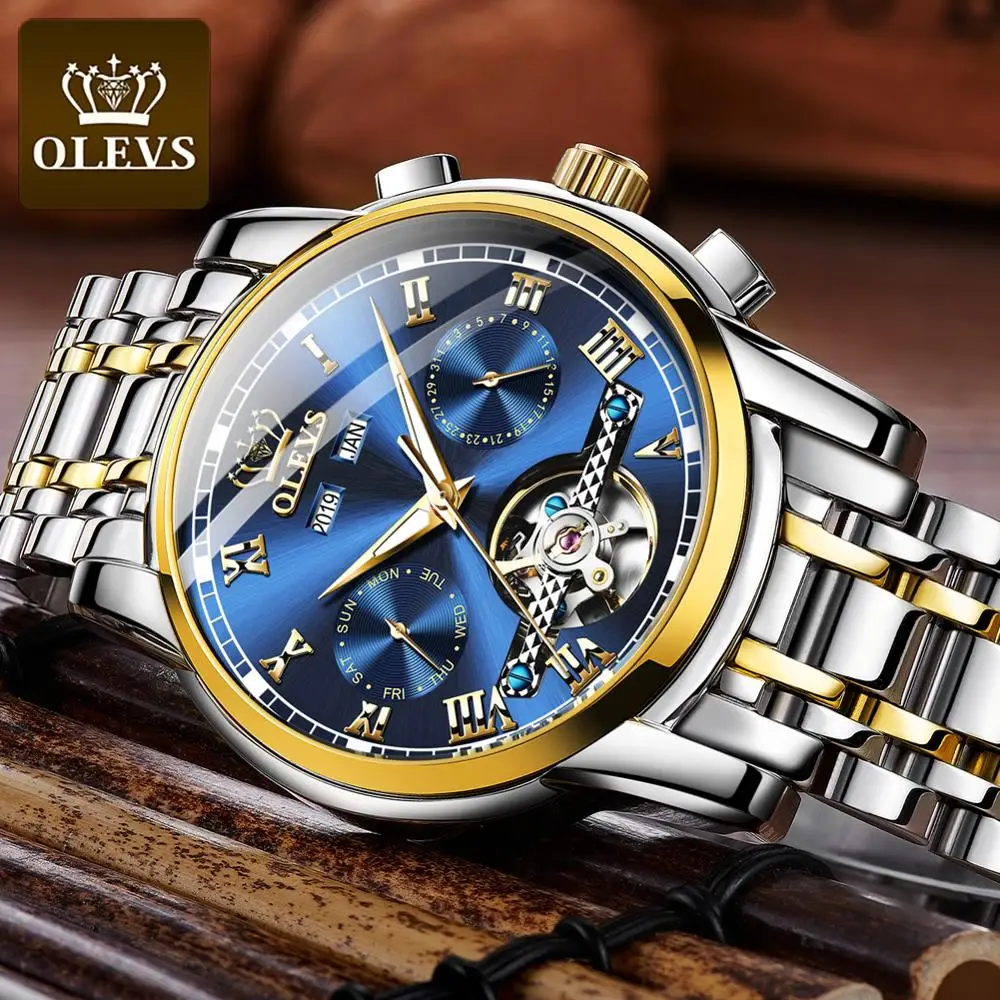 OEM  Custom Logo Luxury Self Winding Skeleton Wristwatch Tourbillon Watch Swiss Movement  Automatic Mechanical Men Watch