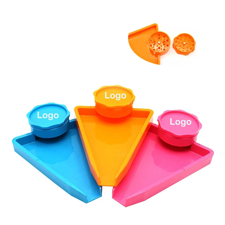 2021 New Design Custom Logo 63mm Plastic Herb Grinder With  Funnel Rolling Tray Tobacco Herb Tray 2 In 1 Cigarette Herb Grinder
