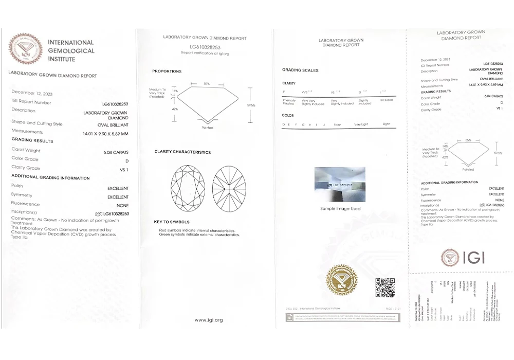 Redleaf Wholesale Lab Diamond White oval cut VS1 D  6.04 CT IGI Certificate CVD Lab Grown Diamond