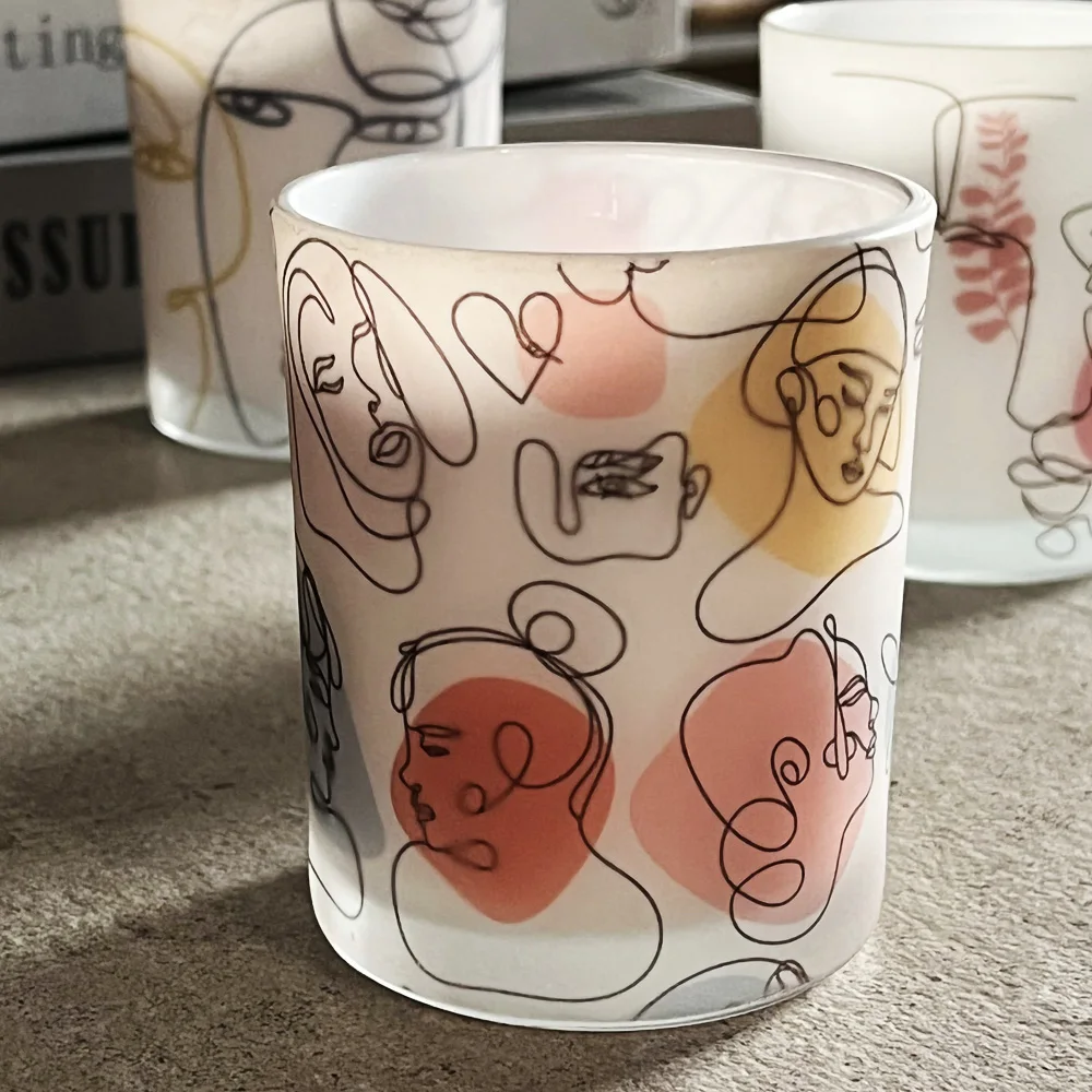 Human Face Empty Candle Holder Beauty Dressing Brush Pen Box Storage Cute Glass Cups Candle Jars with Lids in Bulk