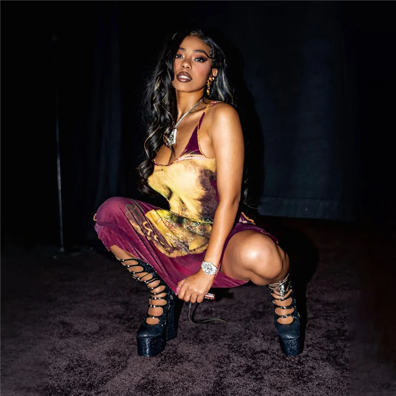 2023 Summer New Womens Sleeveless Printed Dress High Waist Slim Long Dress To Show Thin A Line Dress